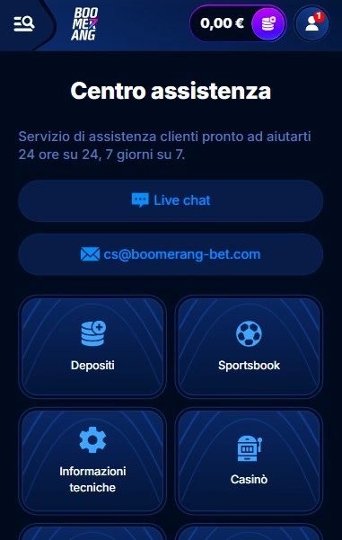 Supporto Boomerang Casino