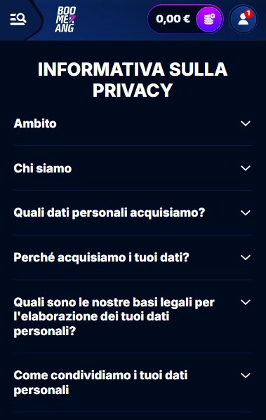 Sicurezza Boomerang Casino