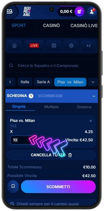 Importo puntata BoomerangBet