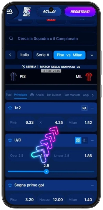 Boomerangbet Mercati e quote
