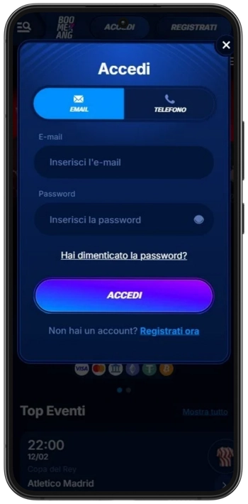 Boomerangbet Accesso o registrazione