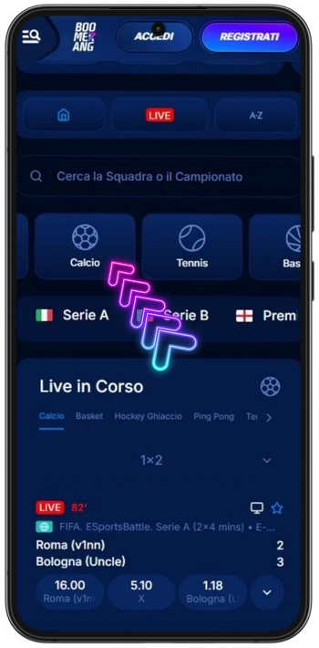 BoomerangBet Scelta dello sport