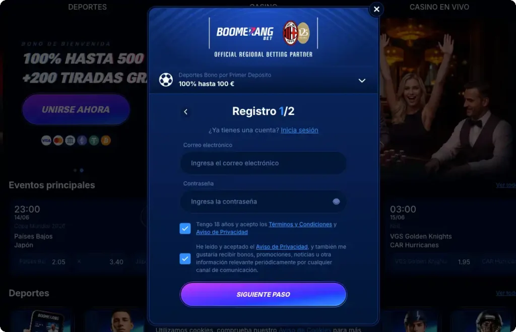 Boomerangbet registro