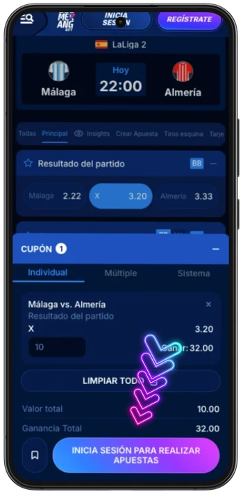 Boomerang Bet confirmar apuesta en cupón individual