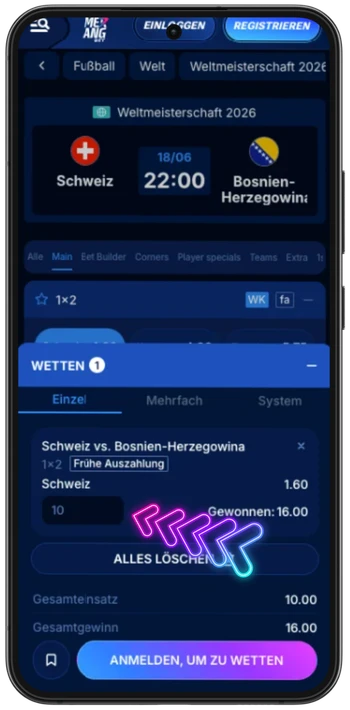 Boomerang Bet Einsatzbetrag und möglicher Gewinn CHF