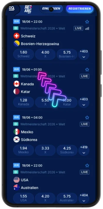 Boomerang Bet Event-Auswahl Weltmeisterschaft 2026 Live Schweiz