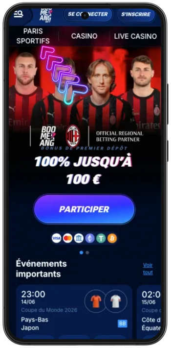 Boomerang Bet section sports paris bonus bienvenue France