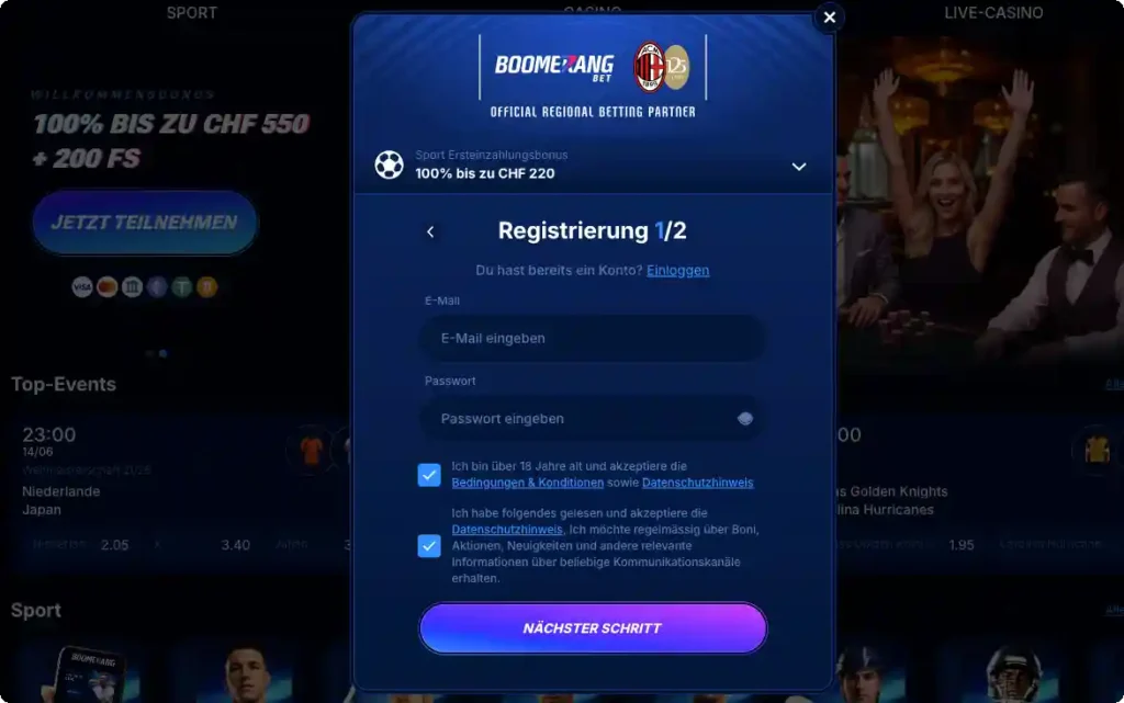 Boomerang Bet Registrierung Schweiz